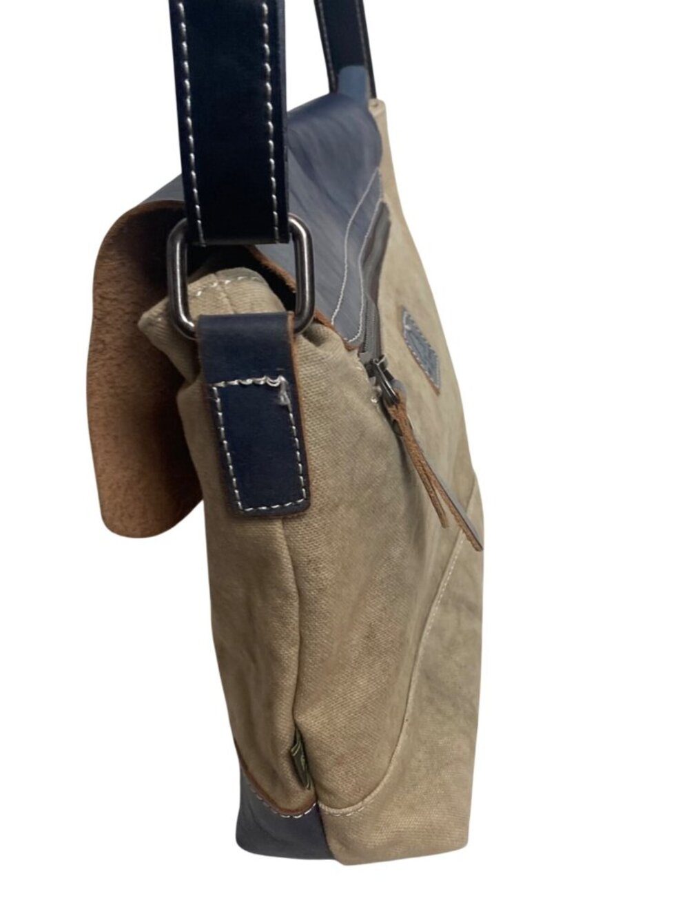 TSD Brand Canvas Leather Crossbody Bag 2 Tone Blue Beige Classic Lightweight - Picture 8 of 16